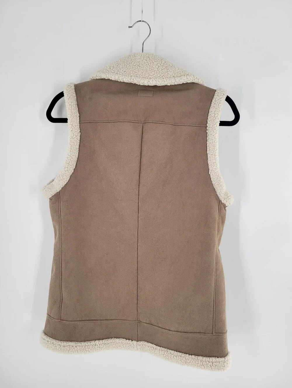 Ralph Lauren Taupe Outer with Cream Faux-Shearling Lining Vest Size S